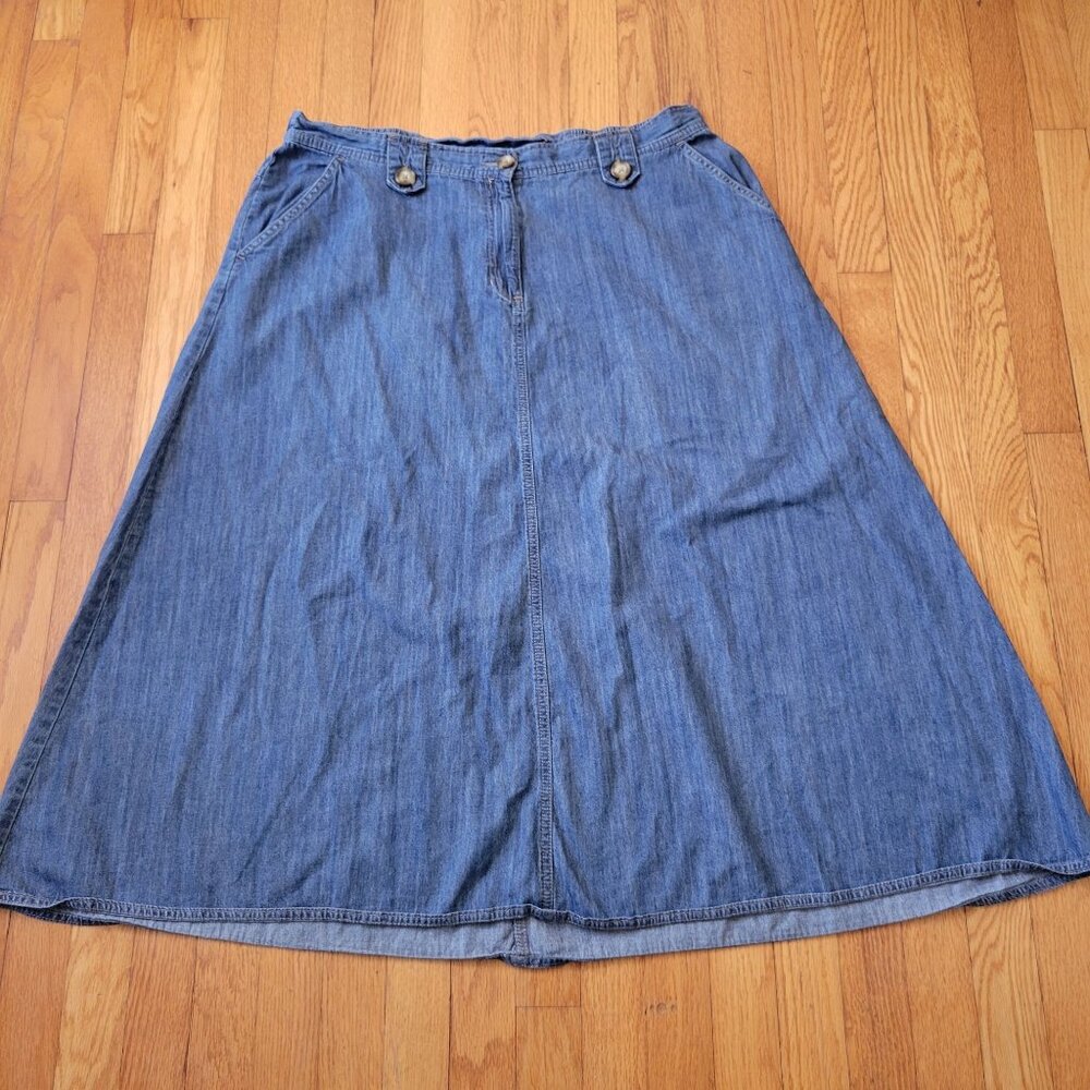 Kim Rogers 18W Blue Jean Skirt Pockets Belt Loops‎ Yellowstone